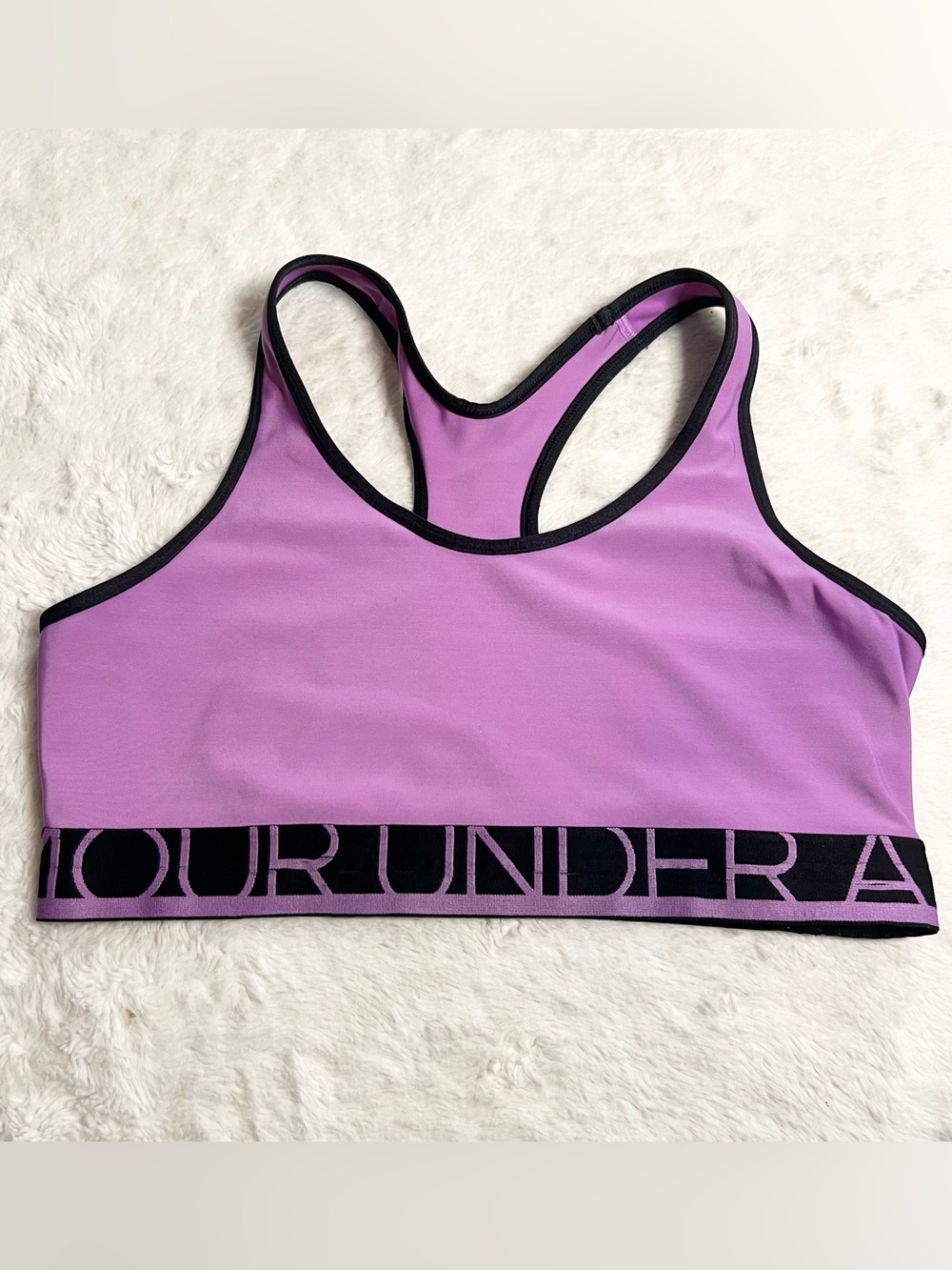 Under Armour Lavender Purple Racerback Black Logo Trim Sports Bra Size Large